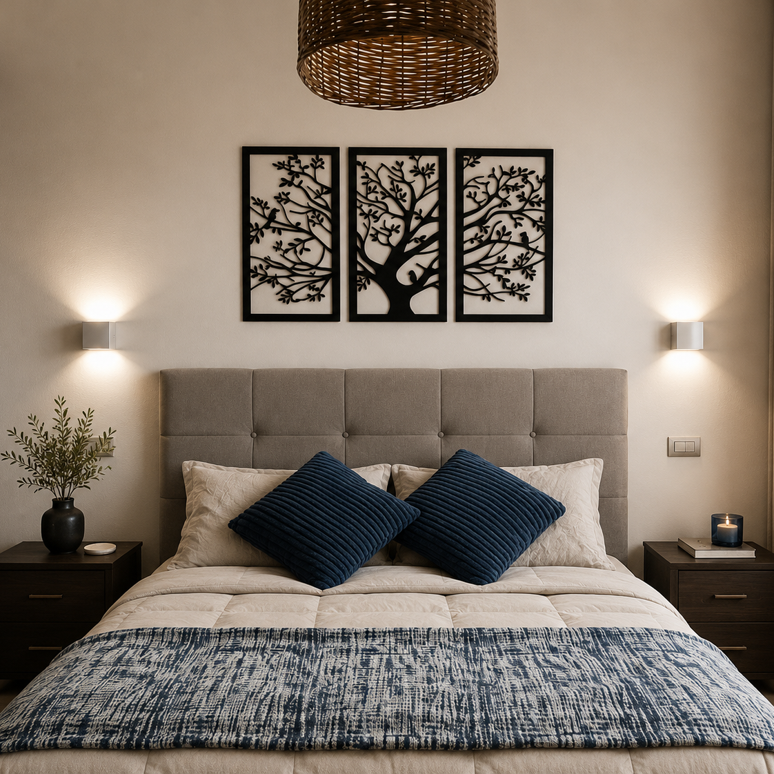 Tríptico Árbol de la Vida en MDF colgado en pared