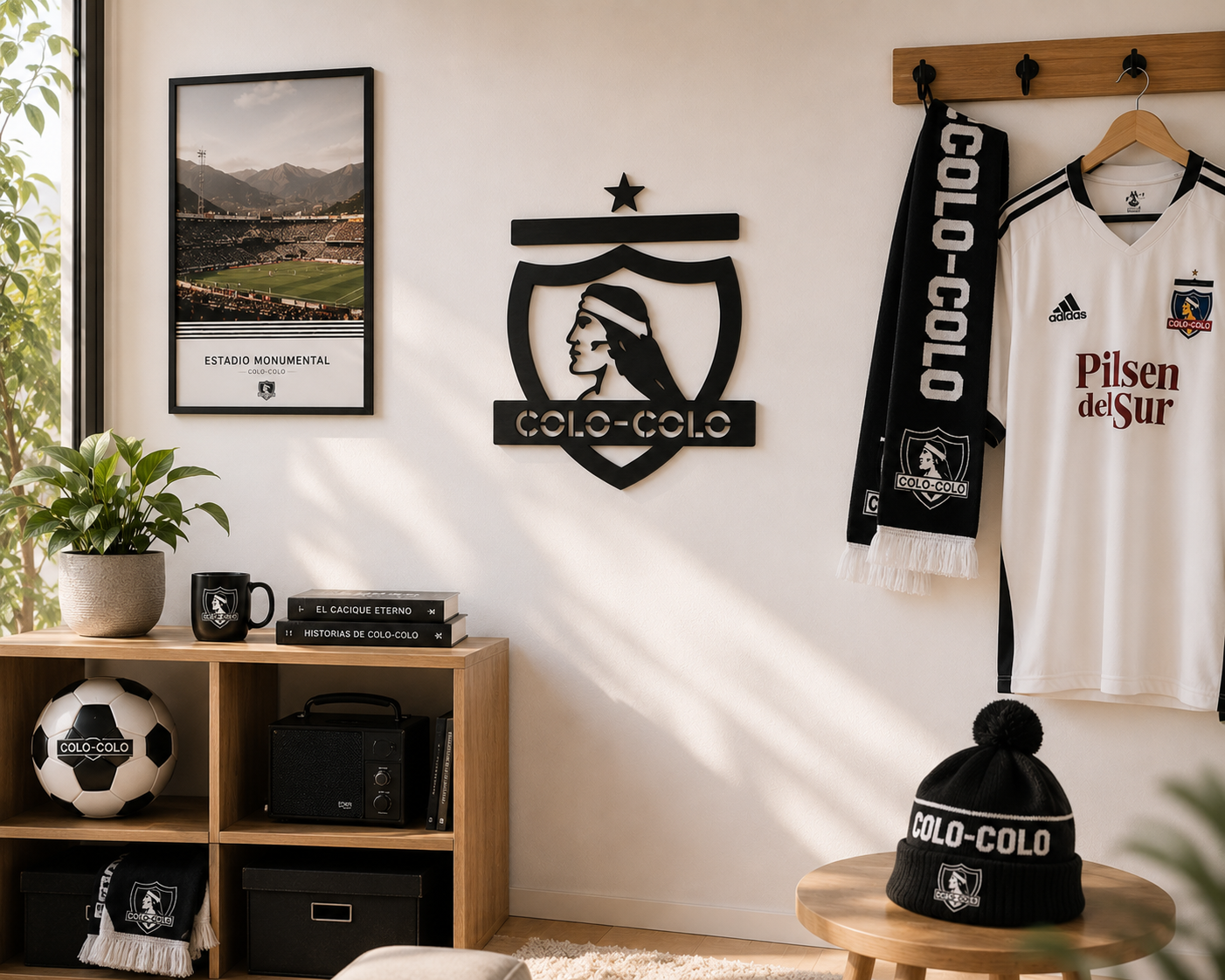 Cuadro escudo Colo-Colo en MDF negro para pared