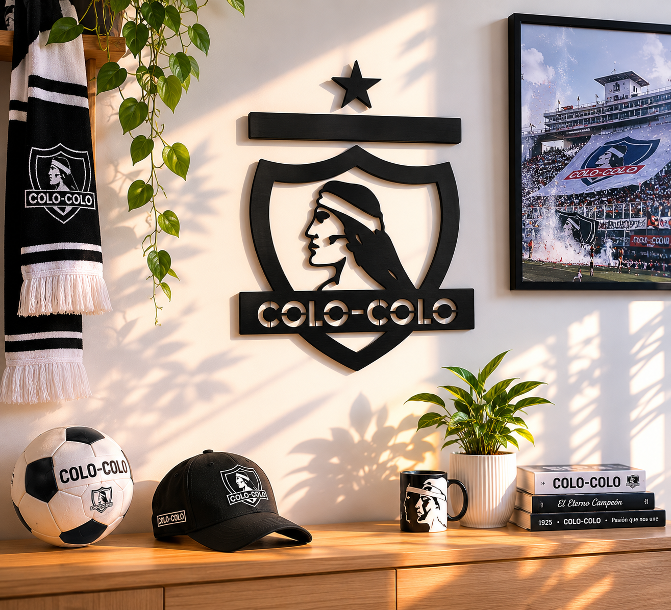 Cuadro escudo Colo-Colo en MDF negro para pared