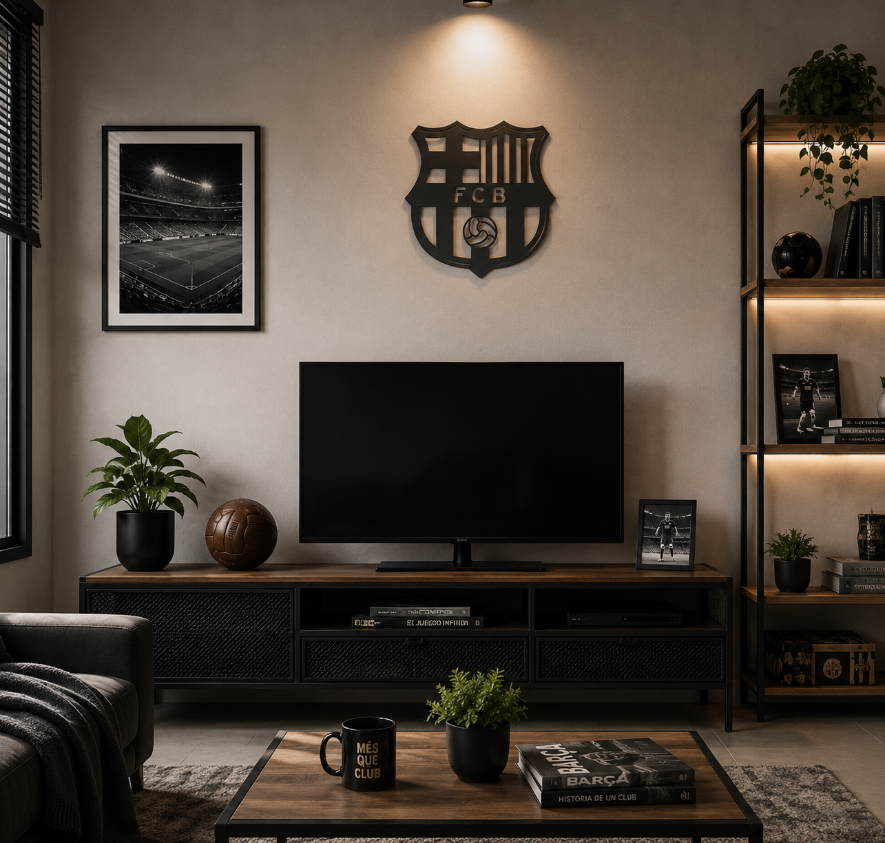 Cuadro escudo de fútbol FC Barcelona en MDF negro