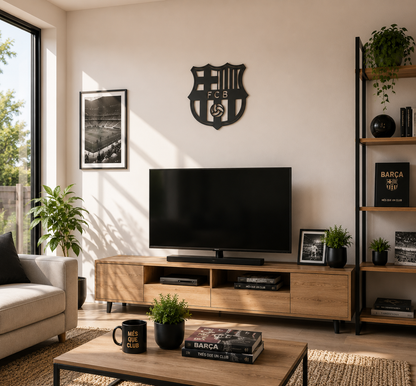 Cuadro escudo de fútbol FC Barcelona en MDF negro