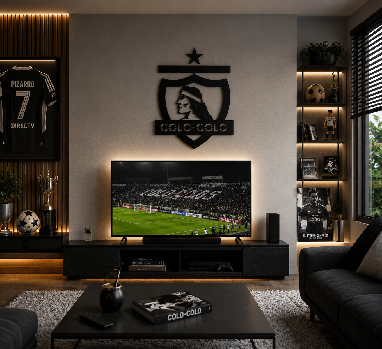 Cuadro escudo Colo-Colo en MDF negro para pared