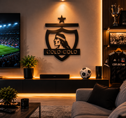 Cuadro escudo Colo-Colo en MDF negro para pared