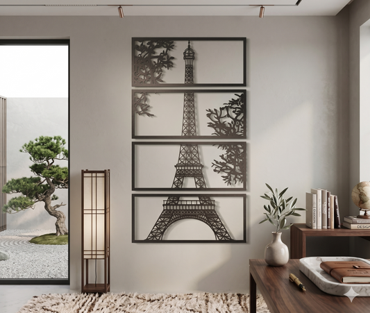 Tríptico Torre Eiffel de París en MDF minimalista