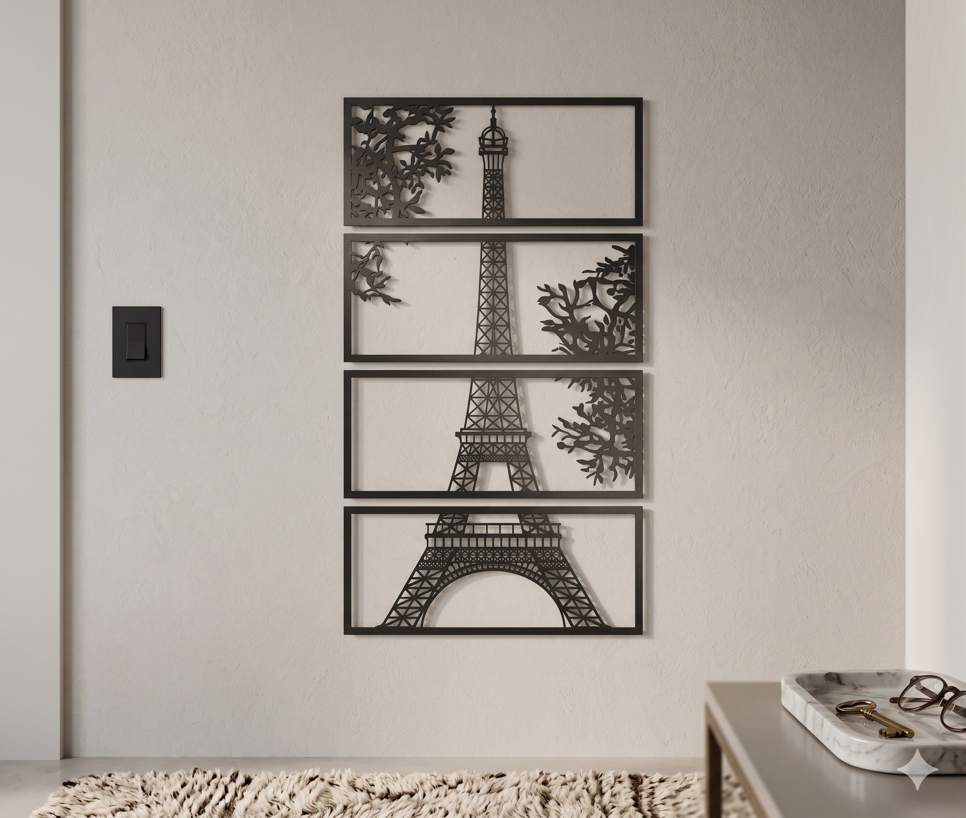 Tríptico Torre Eiffel de París en MDF minimalista