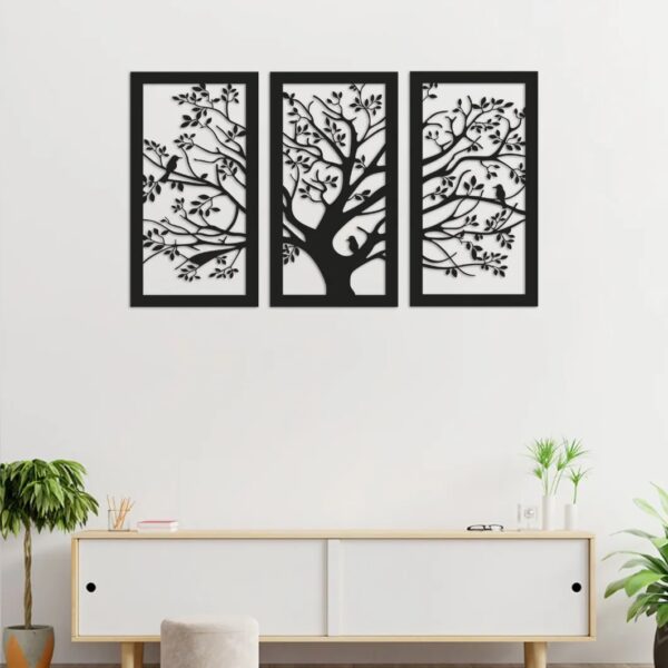 Cuadro Madera Tríptico Árbol De La Vida Sagrado 35x60 Cm