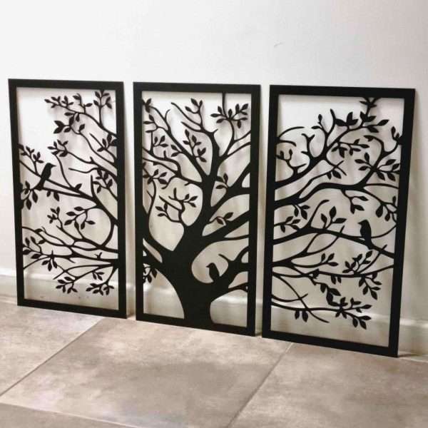 Cuadro Madera Tríptico Árbol De La Vida Sagrado 35x60 Cm
