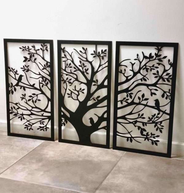 Cuadro Madera Tríptico Árbol De La Vida Sagrado 35x60 Cm
