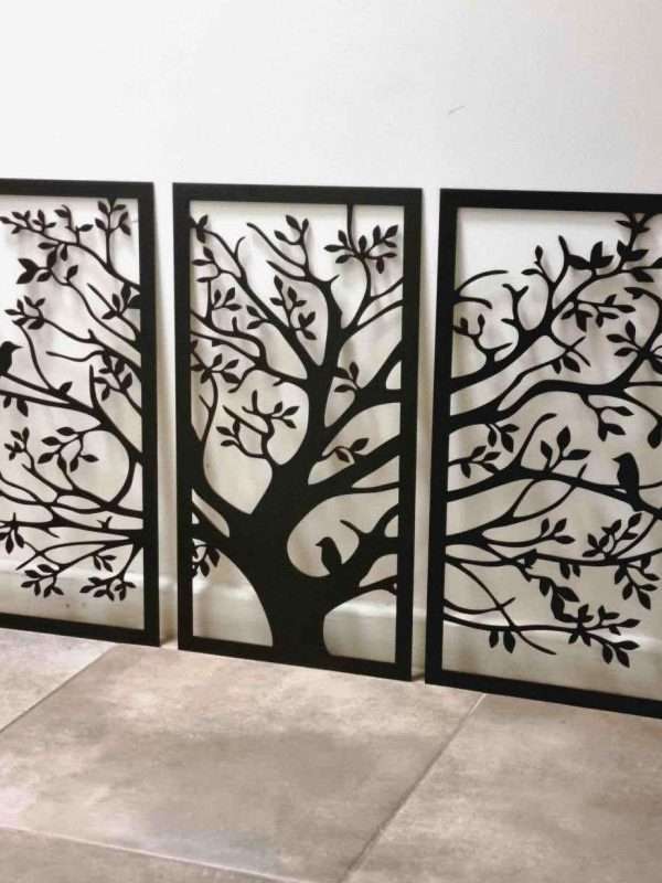 Cuadro Madera Tríptico Árbol De La Vida Sagrado 35x60 Cm